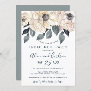 Modern rustic floral calligraphy engagement party invitation