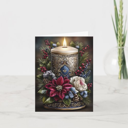 Modern Rustic Floral Candle Blank Christmas Card