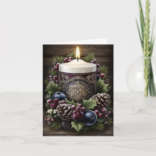 Modern Rustic Floral Candle Blank Christmas Card