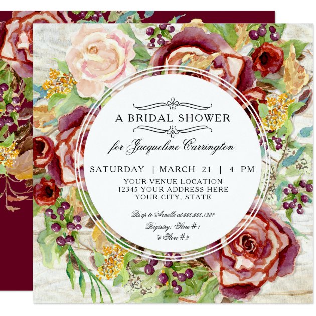 Modern Rustic Floral Fall Red Wreath Bridal Shower Invitation