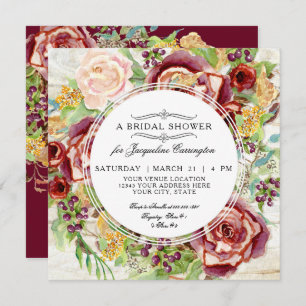 Modern Rustic Floral Fall Red Wreath Bridal Shower Invitation
