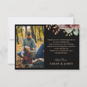 Modern Rustic Floral Fall wedding photo Thank You Card