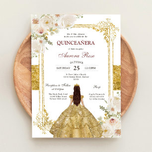 Modern Rustic Floral Quinceanera Invitation