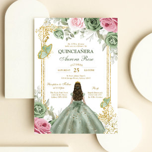 Modern Rustic Floral Quinceanera Invitation