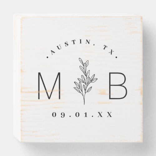 Modern Rustic Floral Stem Wedding Monogram Wooden Box Sign