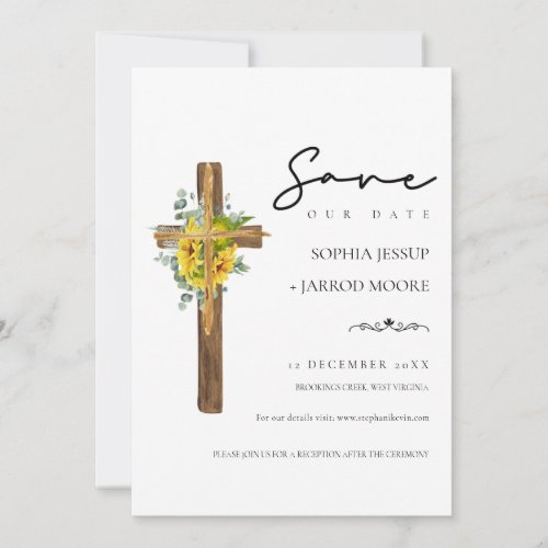 Modern Rustic Floral Wood Cross Wedding Save The Date