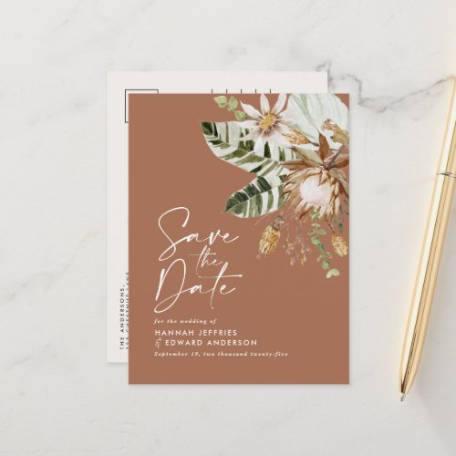 Modern rustic foliage elegant tropical terracotta announcement postcard