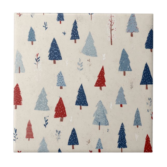 Modern Rustic Forest Tree Pattern Ceramic Tile (Front)