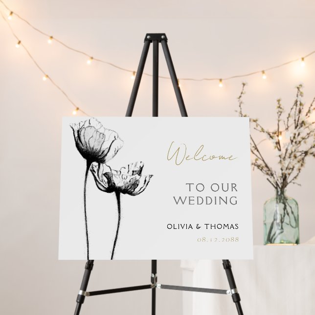 Modern Rustic Gold Black Floral Wedding Welcome Foam Board (In Situ (Stand))