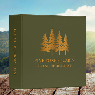 Modern Rustic Gold Pine Trees Guest Information 3 Ring Binder