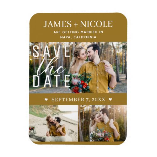 Modern Rustic Gold Save the Date Wedding 3 Photos Magnet