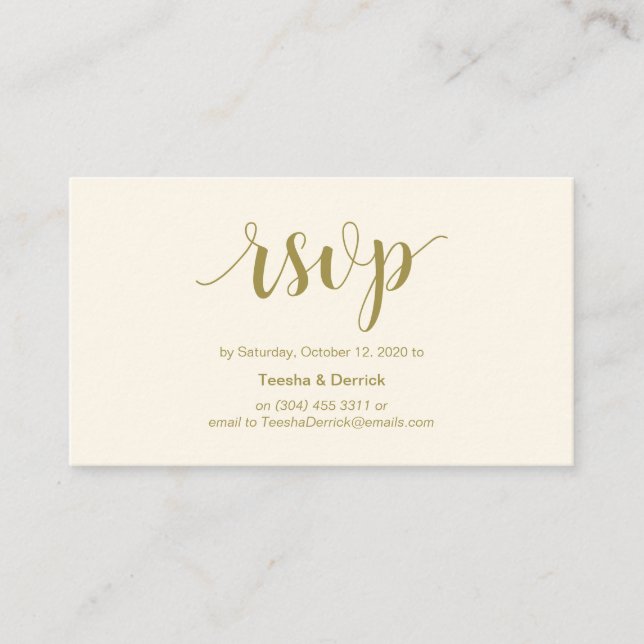Modern Rustic, Gold script, online RSVP Enclosure Card (Front)