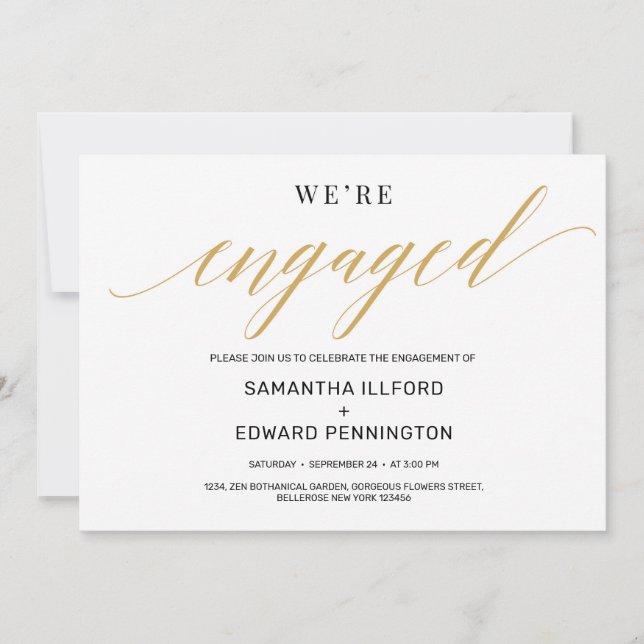 Modern rustic gold typography font engagement invitation (Front)
