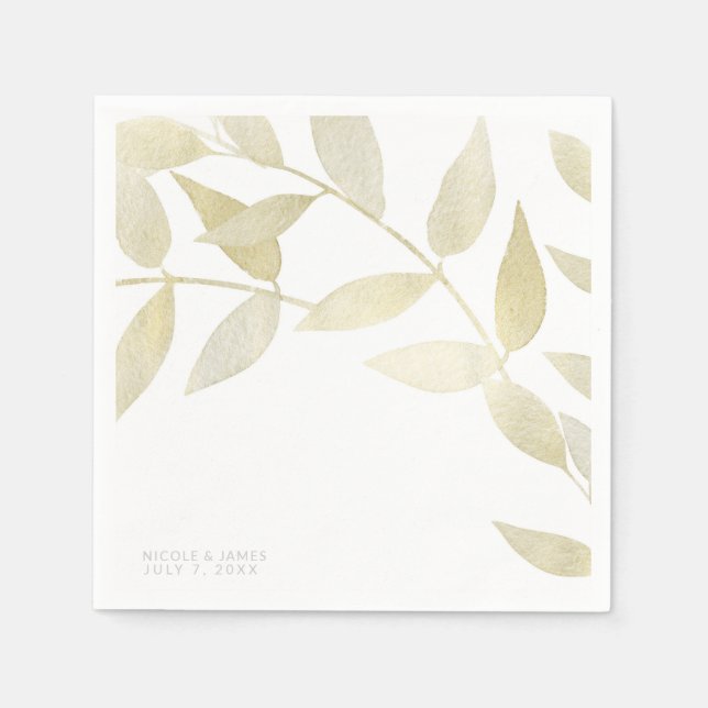 Modern Rustic Golden Gold Leaves Botanical Wedding Napkins (Front)