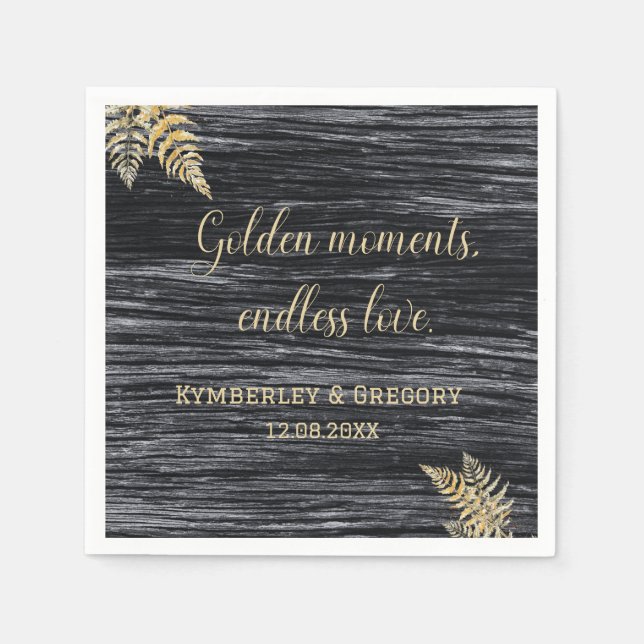 Modern Rustic Golden Moments Endless Love Wedding Napkins (Front)