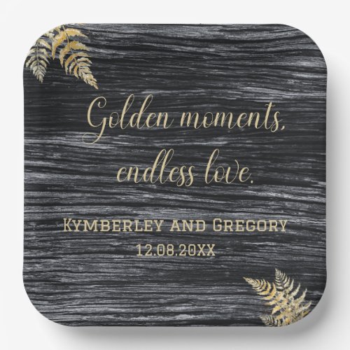 Modern Rustic Golden Moments Endless Love Wedding Paper Plates