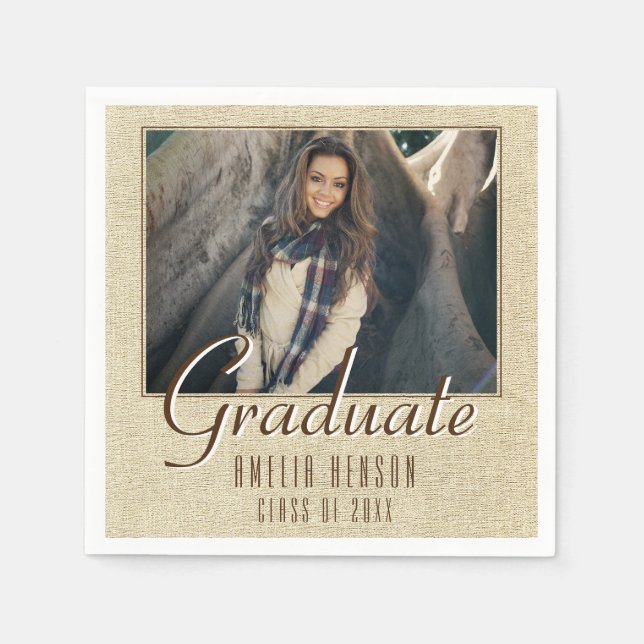 Modern Rustic Graduate Photo Graduation Party Napkins (Front)