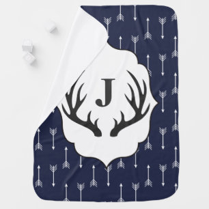 Modern Rustic Gray Antlers & Arrows Baby's Initial Receiving Blanket