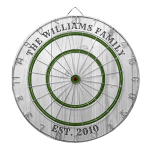 Modern Rustic Gray Barn Wood Family Name Dart Boar Dart Board