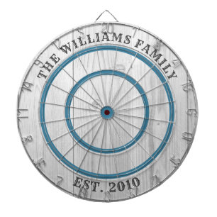 Modern Rustic Gray Barn Wood Family Name Dart Board