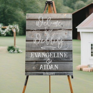 Modern Rustic Gray Barnwood Wedding Welcome Foam Board