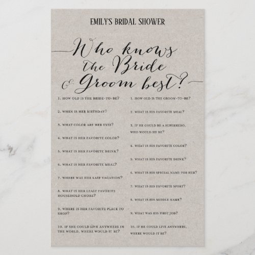 Modern Rustic Gray Bridal Shower Game PRINTED