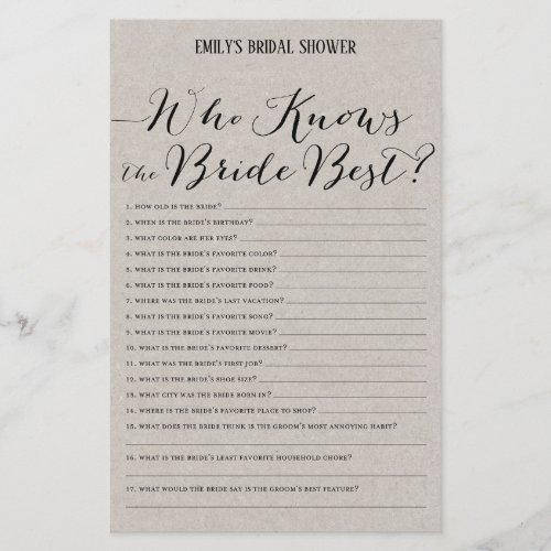 Modern Rustic Gray Bridal Shower Game PRINTED