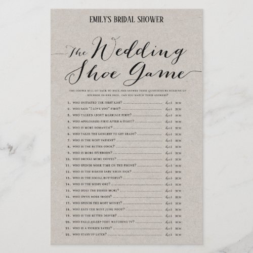Modern Rustic Gray Bridal Shower Game PRINTED