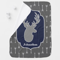 Modern Rustic Gray Deer Navy & White Arrows Baby Blanket