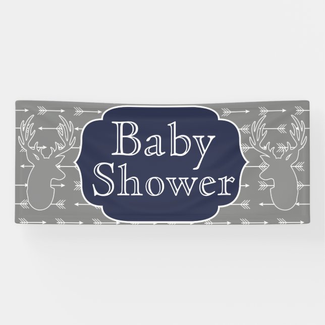 Modern Rustic Gray Deer & White Arrows Banner (Horizontal)