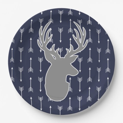 Modern Rustic Gray Deer  White Arrows Paper Plates