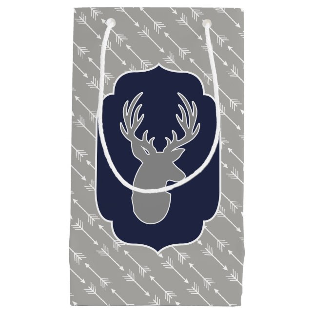 Modern Rustic Gray Deer & White Arrows Small Gift Bag (Front)