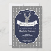 Modern Rustic Gray & Navy Deer & Arrow Baby Shower Invitation (Front)