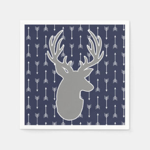Modern Rustic Gray & Navy Deer & White Arrows Napkins