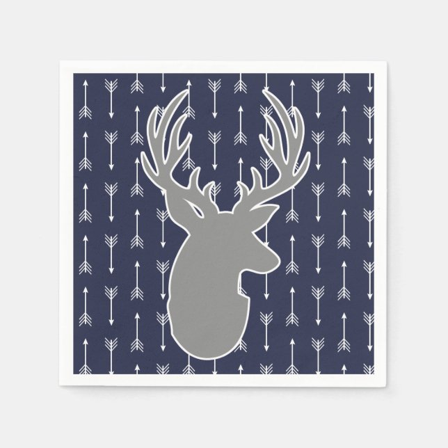 Modern Rustic Gray & Navy Deer & White Arrows Napkins (Front)