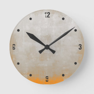 Modern Rustic Gray Orange Abstract Round Clock