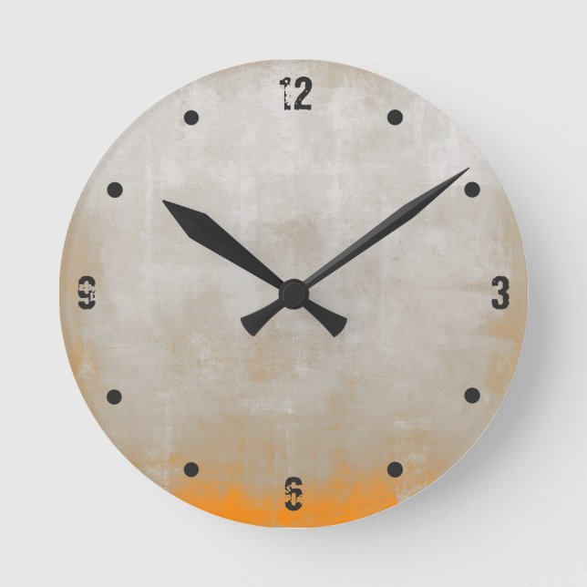 Modern Rustic Gray Orange Abstract Round Clock (Front)