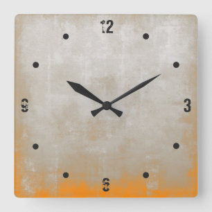 Modern Rustic Gray Orange Abstract Square Wall Clock