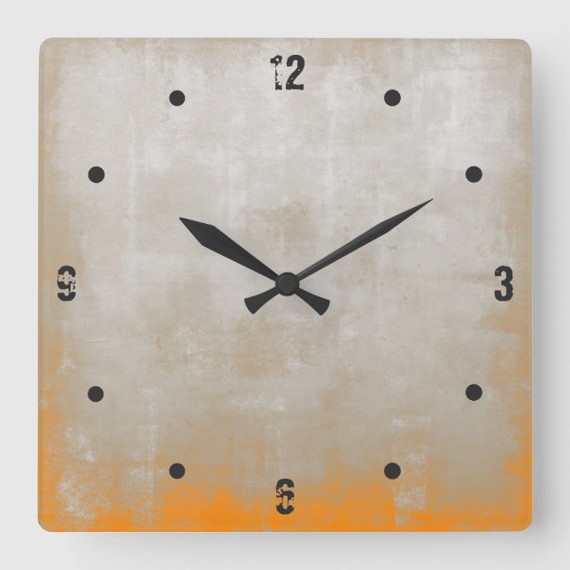 Modern Rustic Gray Orange Abstract Square Wall Clock (Front)