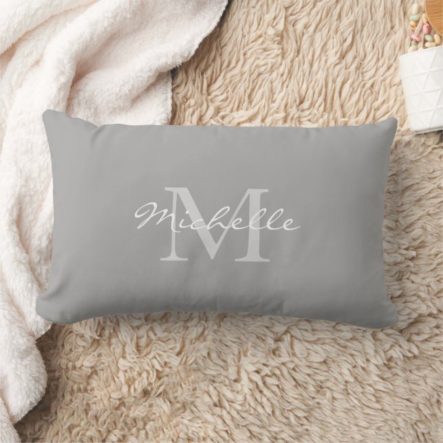 Modern rustic Gray personal monogram name Lumbar Pillow (Blanket)