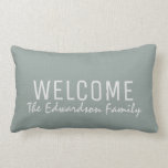 Modern rustic green burlap Welcome Family monogram Lumbar Pillow<br><div class="desc">Modern rustic green faux burlap Welcome Family monogram name pillow.
You can easily change the text.</div>