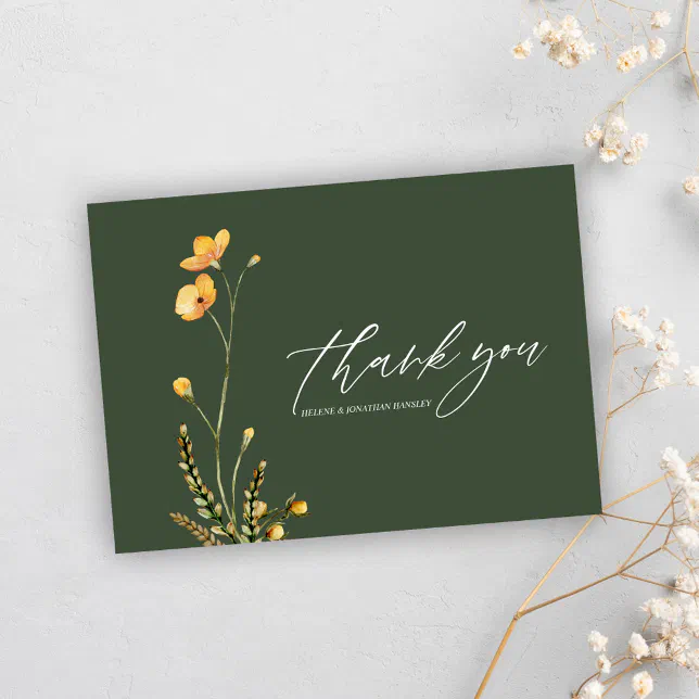 Modern Rustic Green Minimalist Elegant Wedding Thank You Card | Zazzle