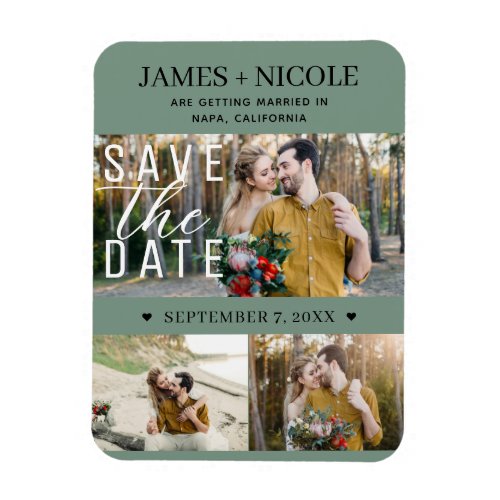 Modern Rustic Green Save the Date Wedding 3 Photos Magnet