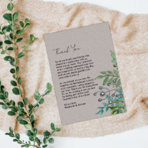 Modern Rustic Greenery Wedding Thank You Card