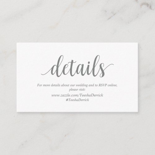 Modern Rustic Grey color Wedding Details Enclosure Card
