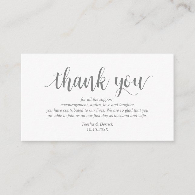 Modern Rustic, Grey color, Wedding Thank you Enclosure Card (Front)