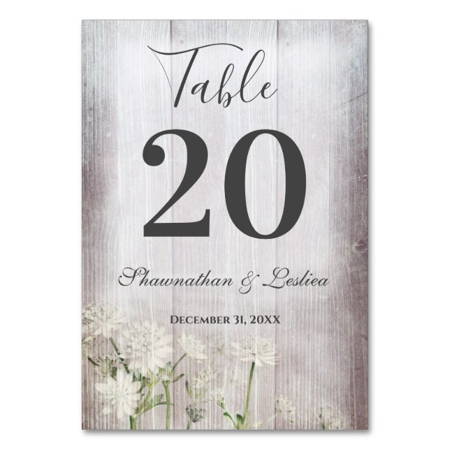 Modern Rustic Grey Print Floral Table Card (Front)