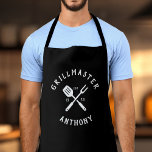 Modern Rustic GRILLMASTER Cool Retro Custom Adult Apron<br><div class="desc">Retro cool personalized GRILLMASTER bbq apron in a logo-style typography design featuring your custom name and birth year. Great gift for Father's day or a unique birthday gift for the guy who loves to barbeque. This is the black version.</div>