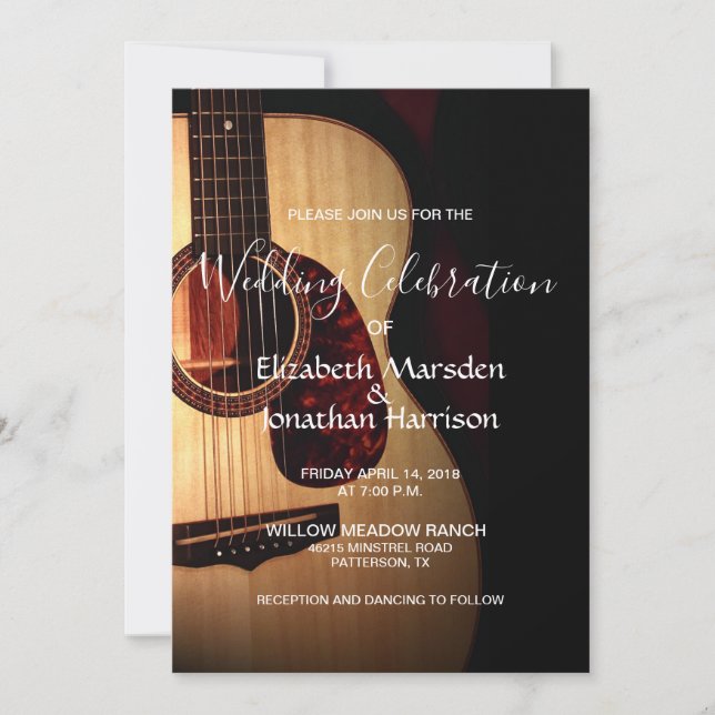 Modern Rustic Guitar Musical Musician Wedding Invitation (Front)