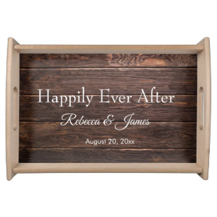 Modern Rustic Happily Ever After Newlyweds Script Serving Tray